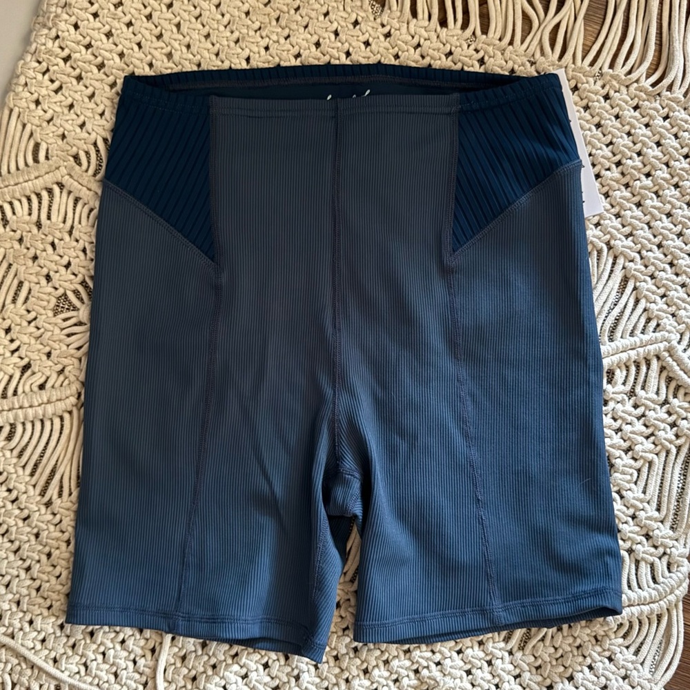 For Love & Lemons Navy Blue Dani Ribbed High Waist Bike Shorts NWT Size L